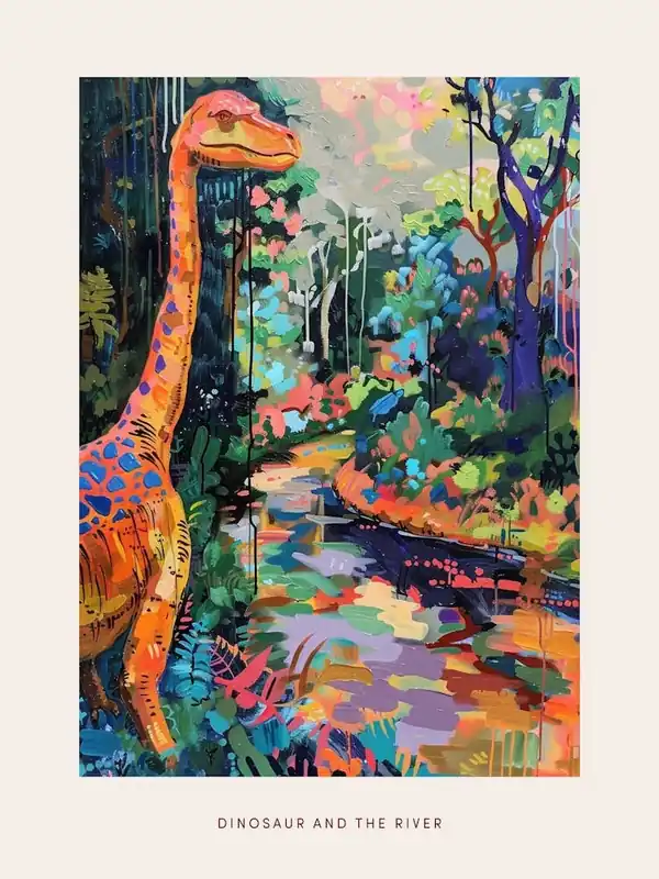Colourful Dinosaur By The River Pattern 1 Poster Big Sale