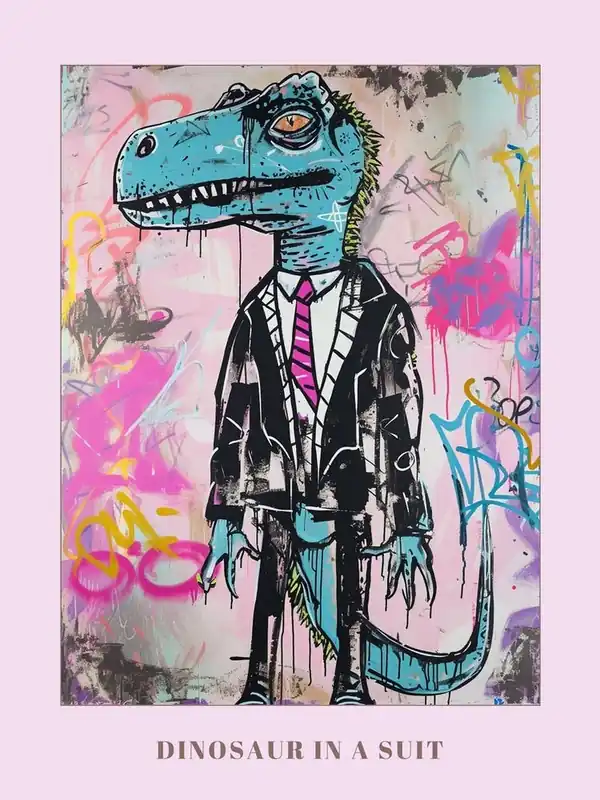 Mega Sale Dinosaur In A Suit Pink Graffiti Style 1 Poster