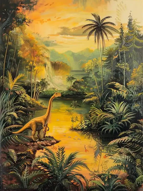 Dinosaur In A Tropical Jungle Painting 1 Price Cut