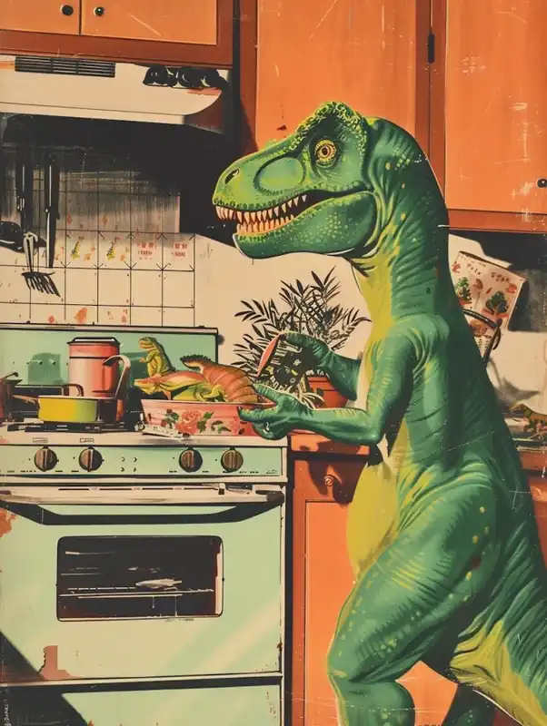 Best Price Dinosaur In The Kitchen Retro Abstract Collage 2