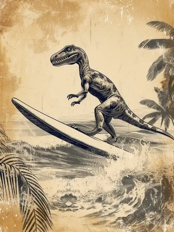Vintage Microraptor Dinosaur On A Surf Board 1 Top Rated