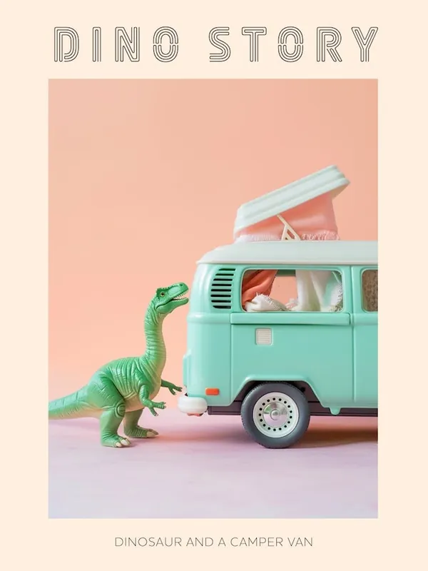Time-Limited Pastel Toy Dinosaur & A Camper Van Poster