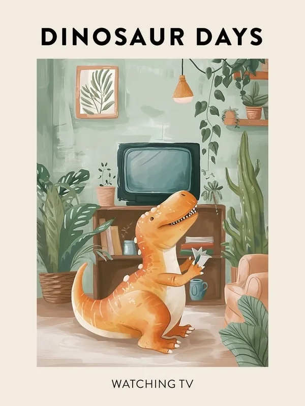 Special Offer Dinosaur Watching Tv Poster 1