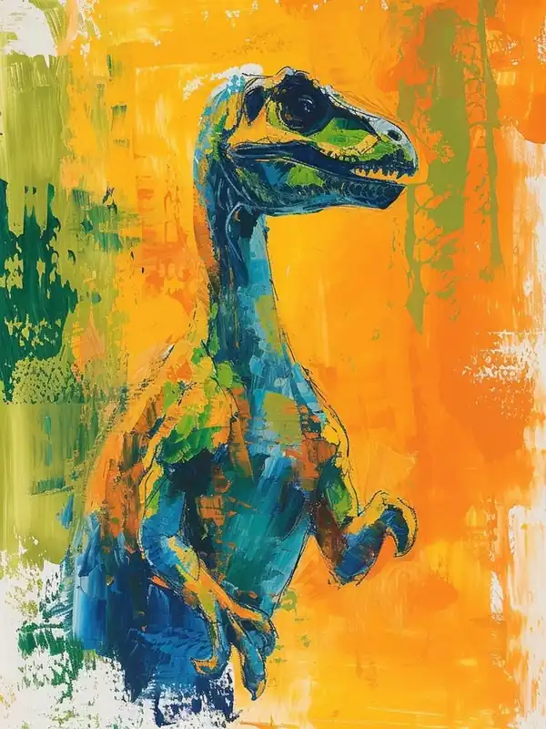 Last Chance Dinosaur Orange Blue Brushstrokes Portrait 3