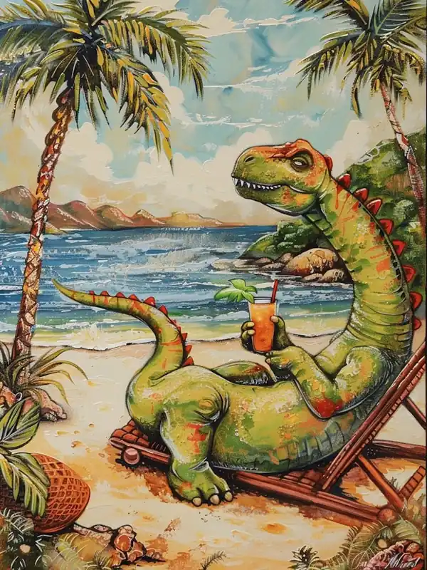 Order Now Dinosaur On A Sun Lounger With A Cocktail Painting 2