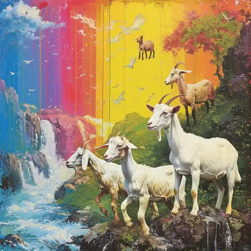 Abstract Rainbow Retro Mountain Goats Factory Price