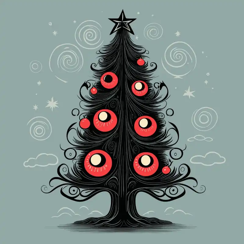 Tshirt Designcute Cartoon Drawing Vintageblack Christmas Tree Sticker 2d Cute Fantasy Drea (1) Buy Direct