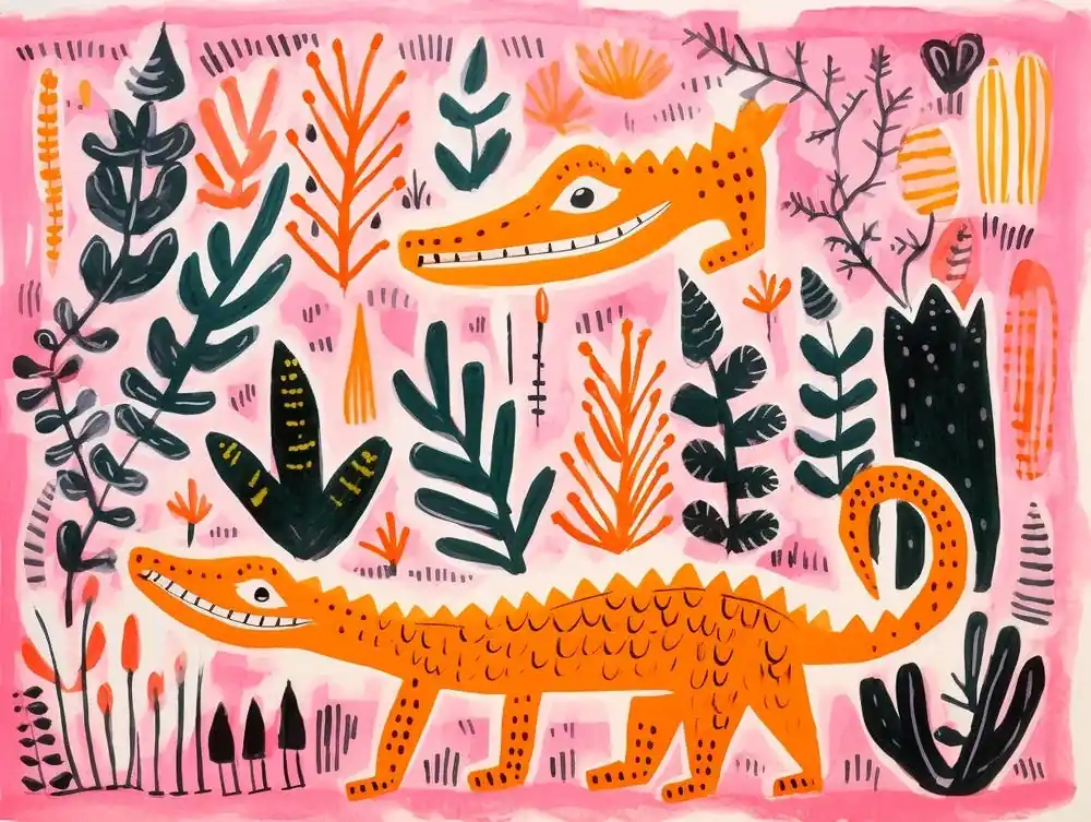 Crocodile 3 Folk Style Animal Illustration Exclusive Offer