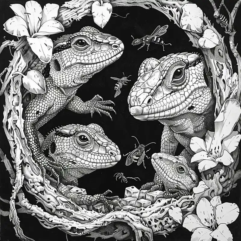 Genuine Lizards In A Tree