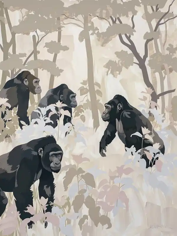 Gorillas Pastels Jungle Illustration 3 Buy Online