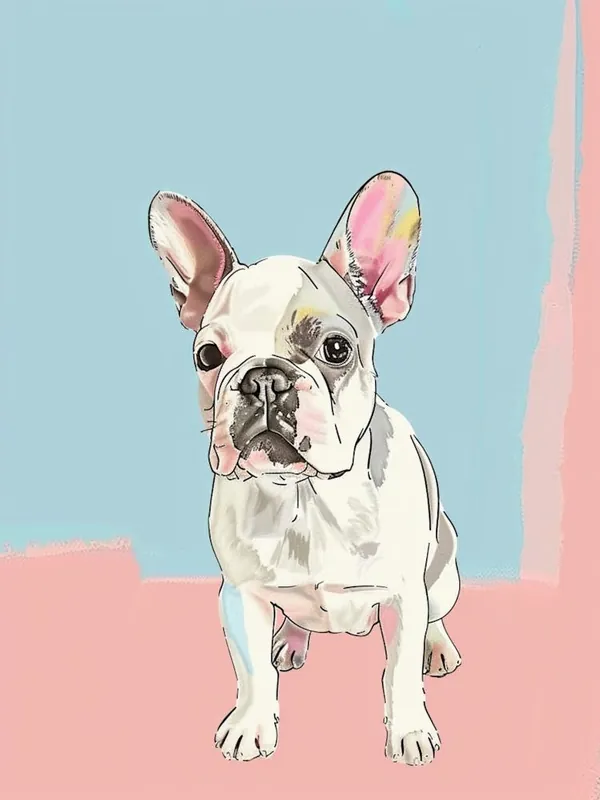Instant Buy French Bulldog Pastel Watercolour Line Drawing 3