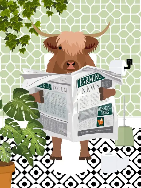 Highland Cow On Toilet Green Botanical Budget