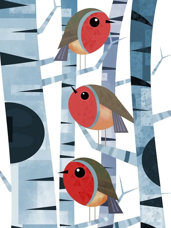 Order Now Three Robins Perched on Branches