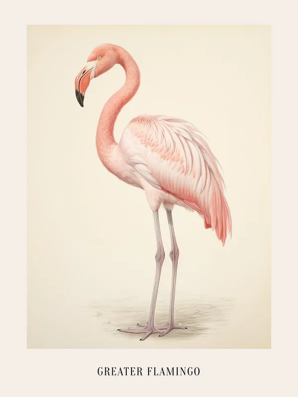 Price Drop Vintage Bird Drawing Greater Flamingo Poster
