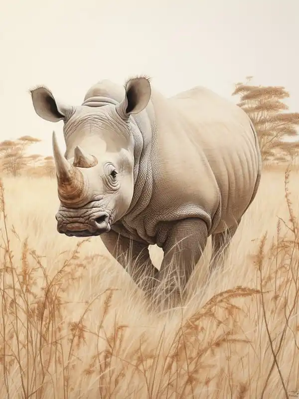 Express Delivery Vintage Rhino Illustration In The Grass 3