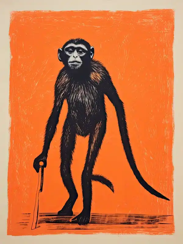 Place Order Spider Monkey, Woodblock Animal Drawing 2