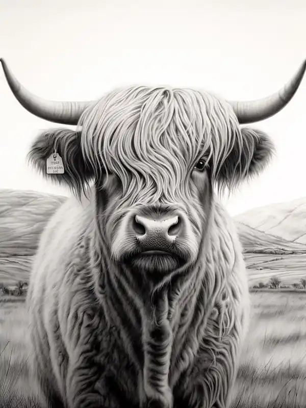 Mega Sale Stippling Black & White Illustration Of Highland Cow