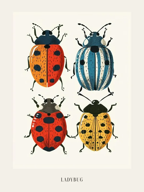 Colourful Insect Illustration Ladybug 3 Poster Price Cut