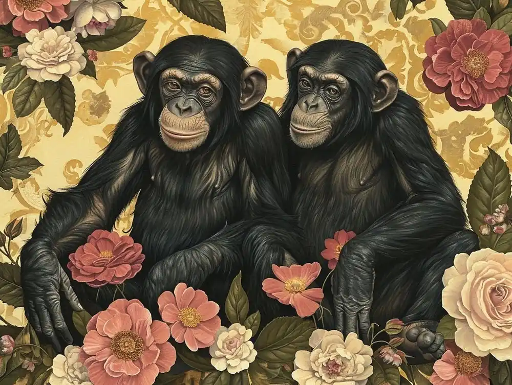 Professional Grade Floral Animal Illustration Bonobo 2