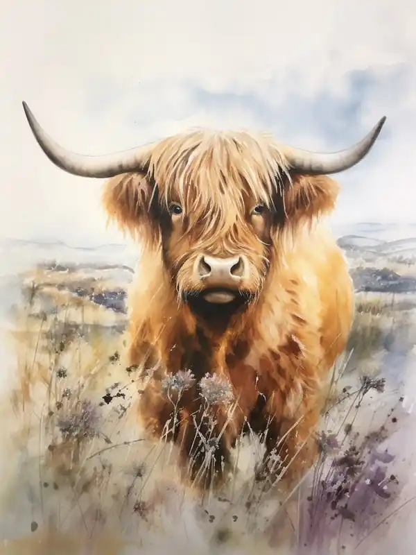 Highland Cow In Grassy Wildflower Field 2 Reduced Price