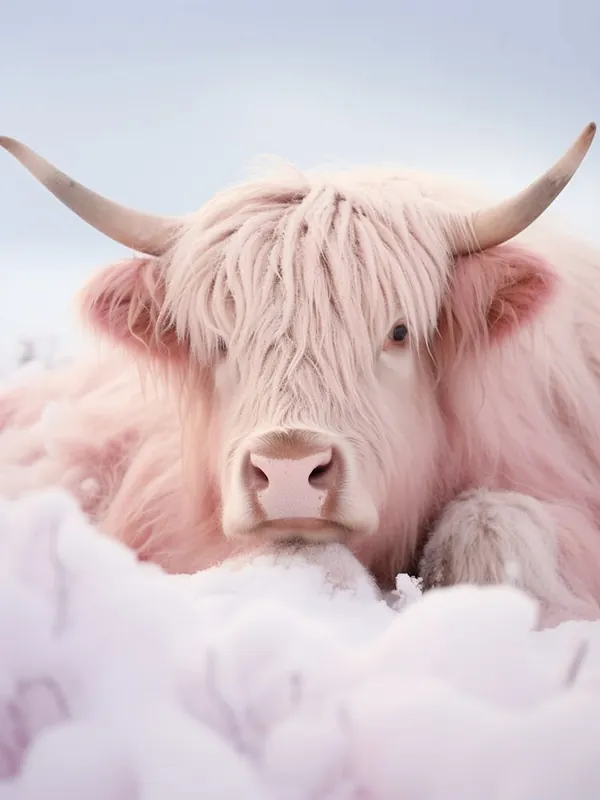 Time-Limited Pink Highland Cow Lying In The Snow 3