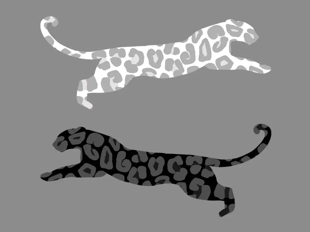 Modern Leaping Leopard Black White and Grey