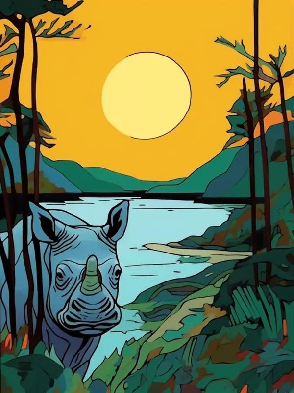 Geometric Rhino Line Illustration By The River 2 Exclusive Offer