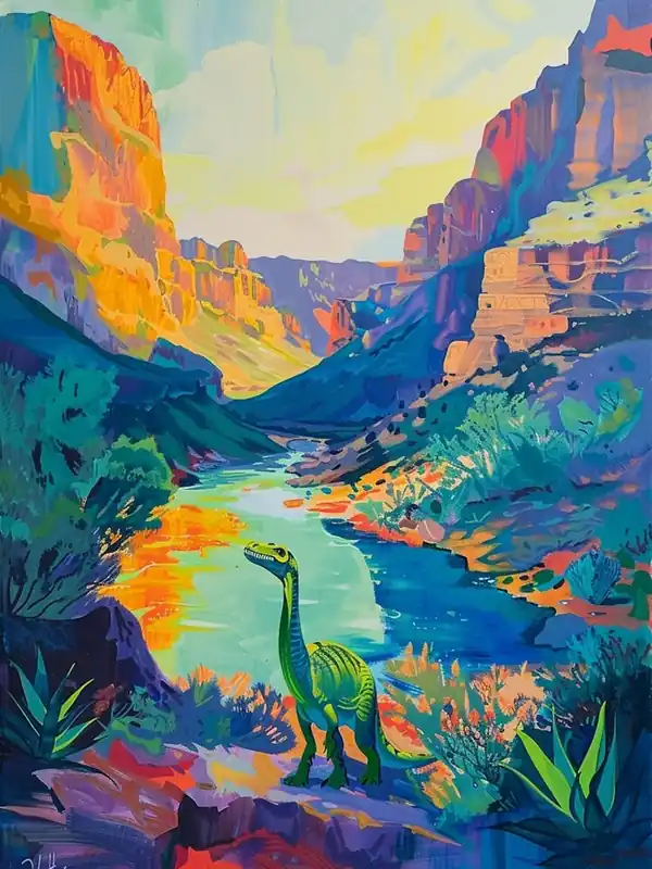 Dinosaur In The Canyon Painting 1 Weekend Sale