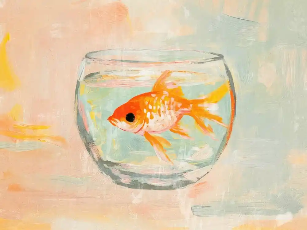 Special Offer Goldfish in glass bowl painting in Soft pastel for coastal or beachy decor, Minimalist still life Orange and green cute wall art for bathrooms and kitchen, Whimsical artwork for kids rooms and nusery