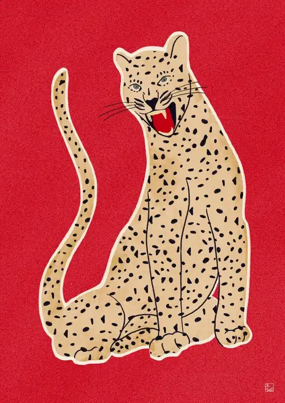 Crafted Leopard On Red Backgroound Animal