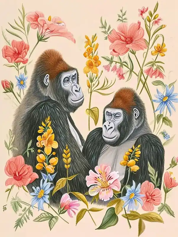 Hassle-Free Returns Folksy Floral Animal Drawing Gorilla 5