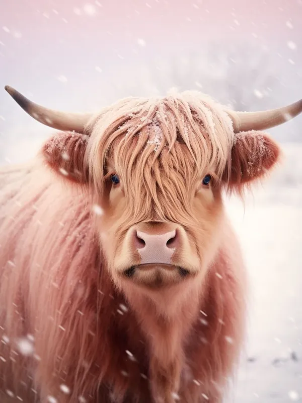 Free Delivery Highland Cow Snow Portrait Pink Filter 3