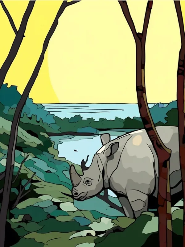 Viral Geometric Rhino Line Illustration By The River 5