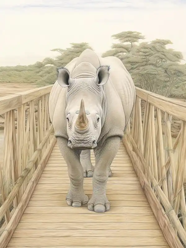 Trusted Brand Rhino Walking Across A Wooden Bridge Illustration 3