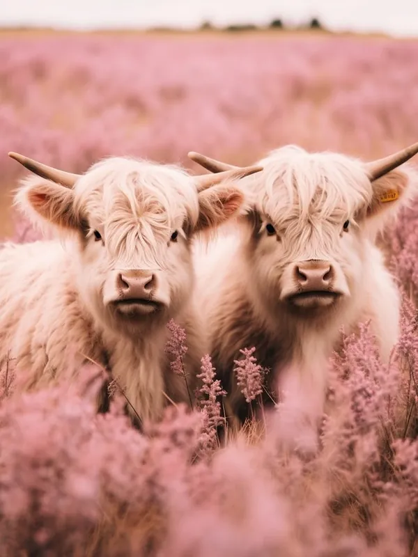 Free Delivery Two Highland Cows Pink Portrait 3