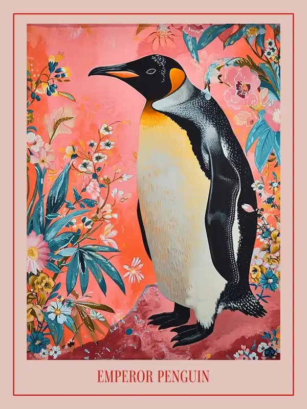Top Pick Floral Animal Painting Emperor Penguin 1 Poster