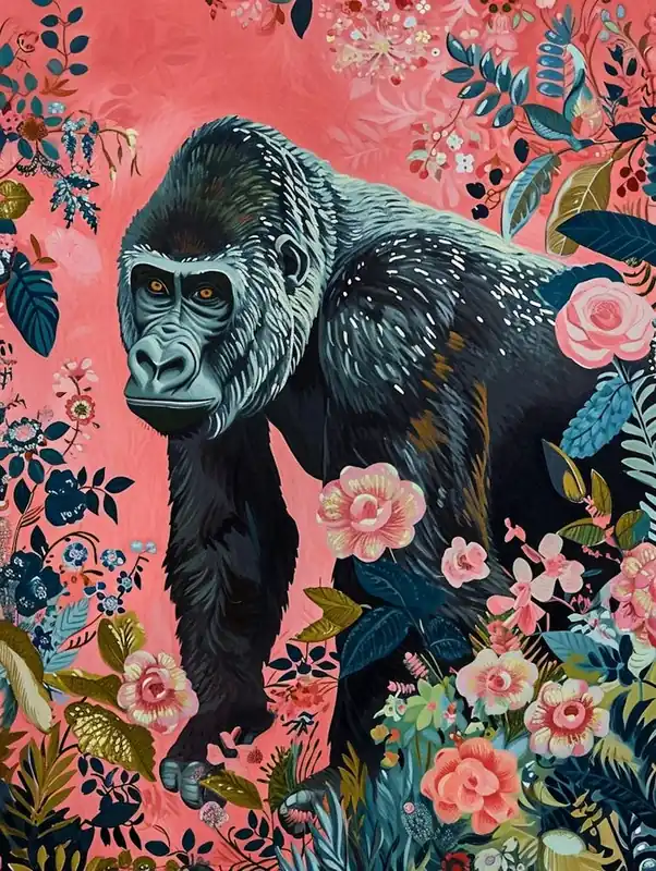 Worldwide Shipping Floral Animal Painting Gorilla 1