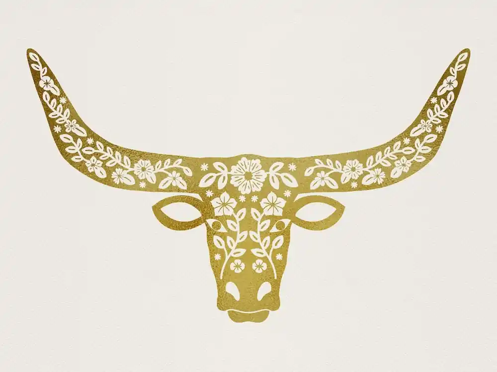 Save Now Floral LonghornMetallic Gold Silhouette