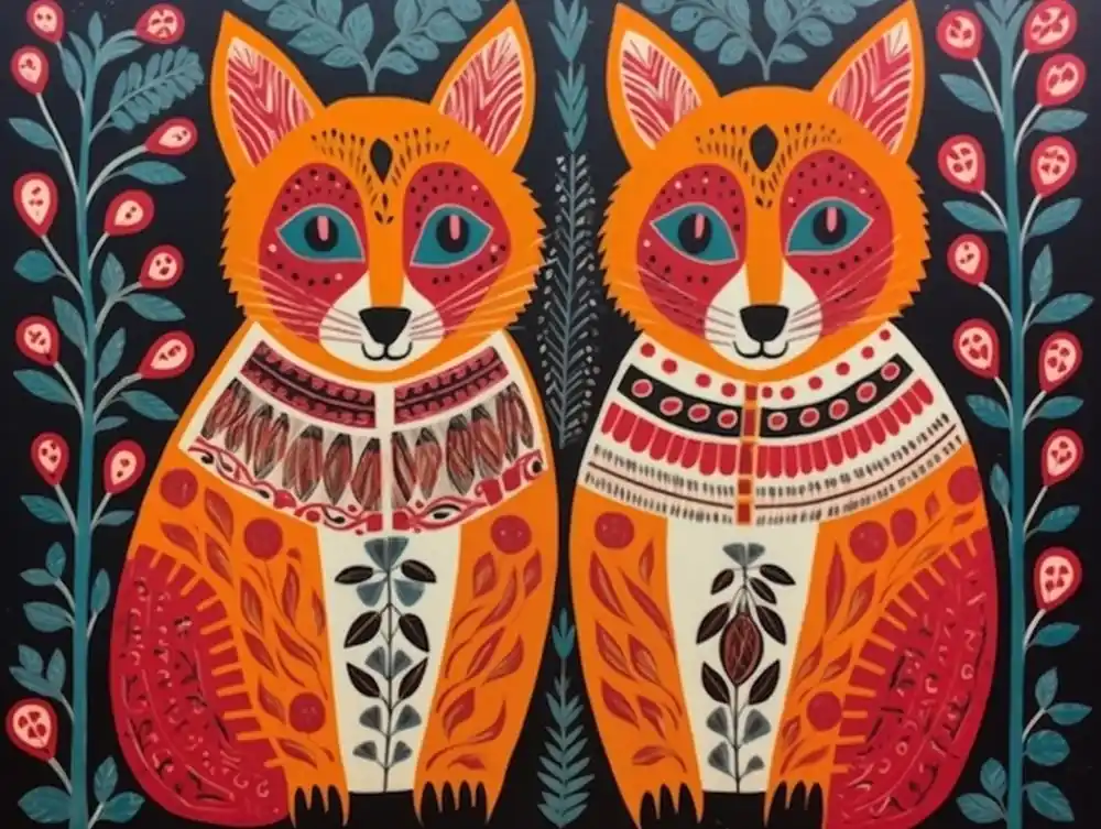 Red Panda 4 Folk Style Animal Illustration Sale