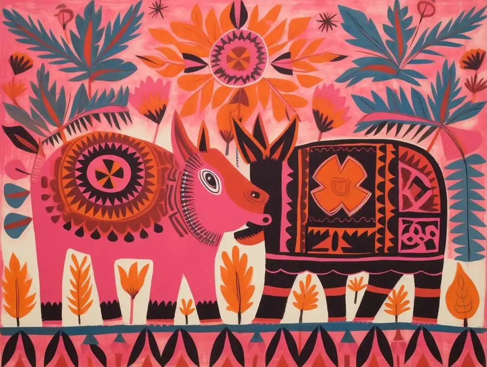 Rhinoceros 3 Folk Style Animal Illustration No Minimum Order