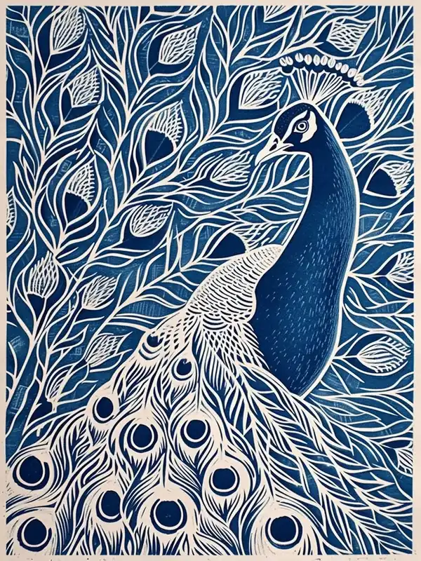 Next Day Delivery Peacock Pattern Linocut Inspired 2