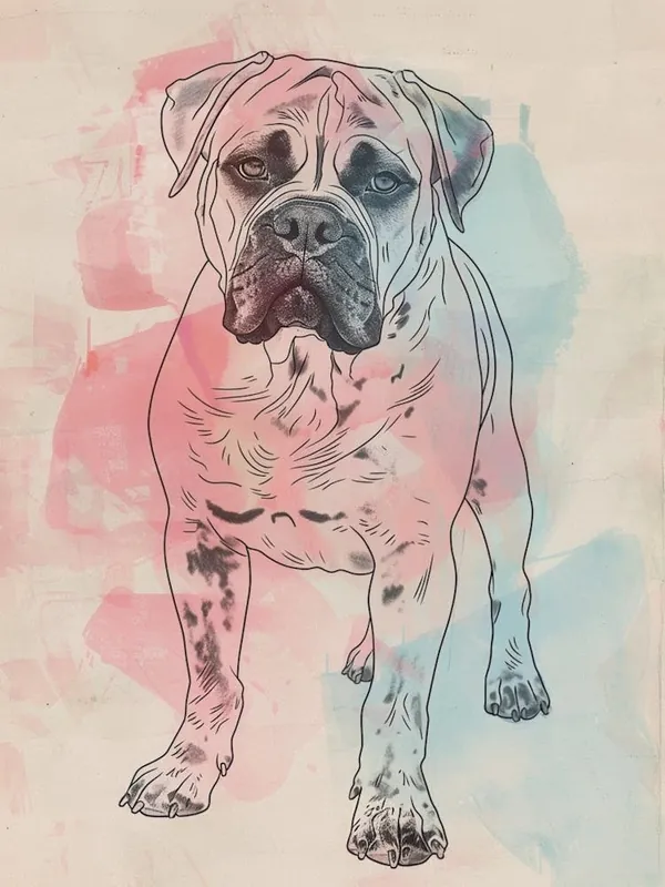 Exclusive Offer Dogue De Bordeaux Dog Pastel Line Watercolour Illustration1