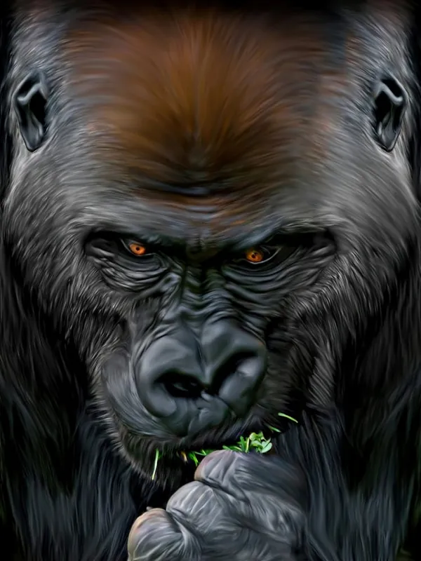 Special Discount Painting of a Gorilla Eating Greens