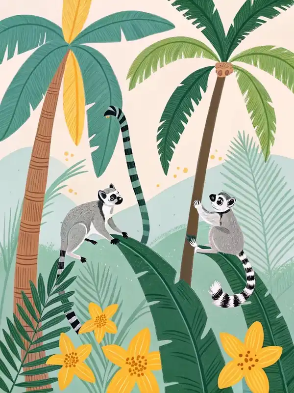 Leaping Lemurs In The Jungle art print 1 Cheap