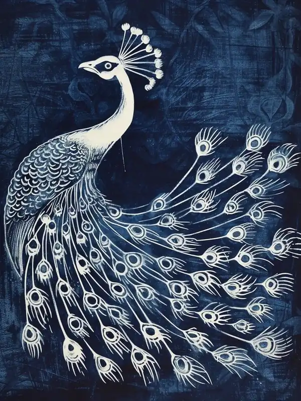 Price Cut Linework Peacock Feathers Navy Blue