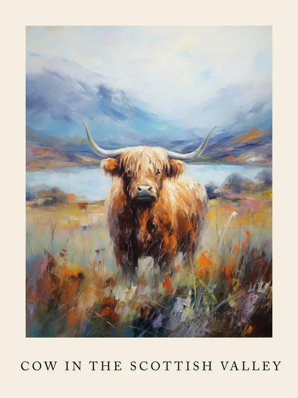 Brushstroke Impressionism Style Painting Of A Highland Cow In The Scottish Valley Poster 6 Wholesale