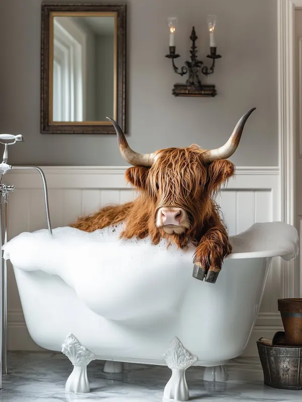 Super Sale Highland Cow Taking A Bubble Bath Bathroom