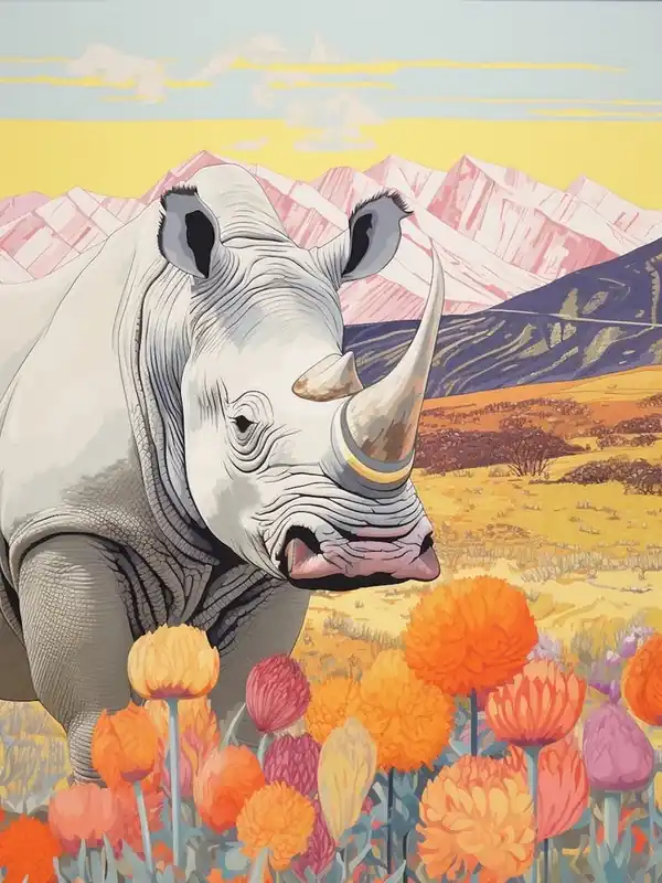 Rhino With Flowers & Plants 8 Hassle-Free Returns