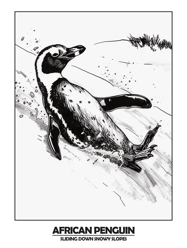 Penguin Sliding Down Snowy Slopes Poster Genuine