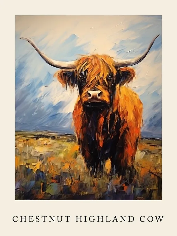 Brushstroke Impasto Style Of Chestnut Highland Cow Handmade